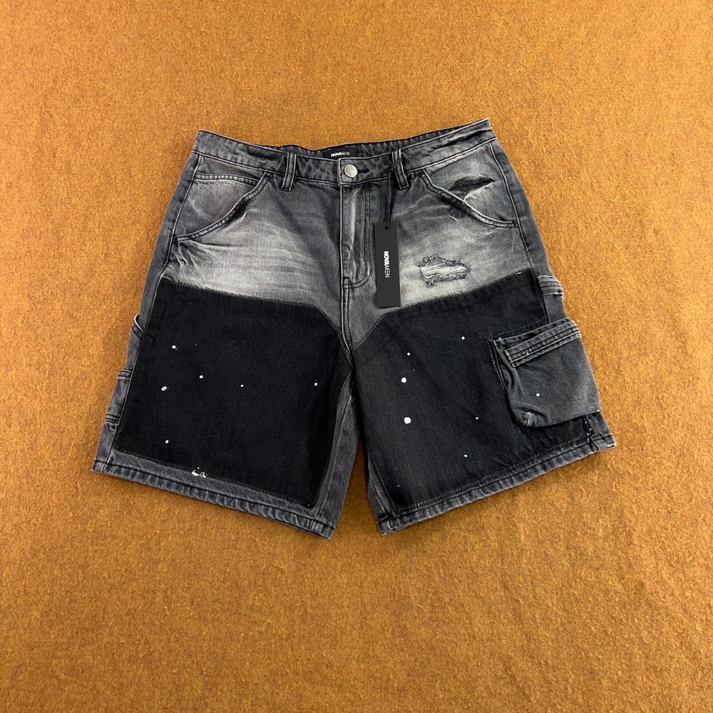Fashion Nova Men Size 34 Black Two Ways Relaxed Distressed Denim Shorts NWT